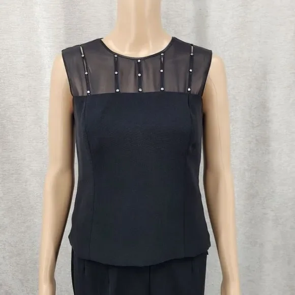 Jessica Howard Black Satin Trim Blazer Pantsuit 3 Piece Blousr Pants Jacket - Picture 9 of 16